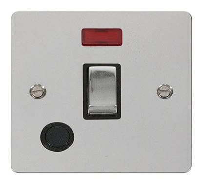 Flat Plate Polished Chrome Ingot 20A 1 Gang DP Switch + Flex + Neon - Black Trim - SE Home