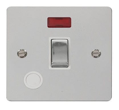 Flat Plate Polished Chrome Ingot 20A 1 Gang DP Switch + Flex  + Neon  - White Trim