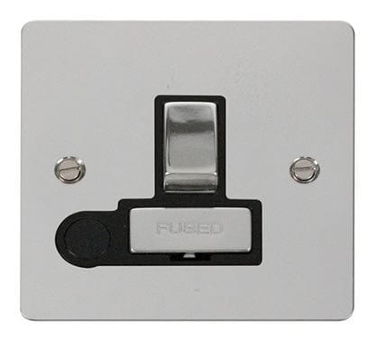Flat Plate Polished Chrome Ingot 13A Switched Connection Unit + Flex - Black Trim - SE Home