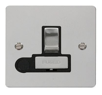 Flat Plate Polished Chrome Ingot 13A Switched Connection Unit  + Flex - Black Trim