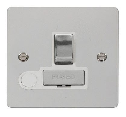 Flat Plate Polished Chrome Ingot 13A Switched Connection Unit + Flex - White Trim - SE Home