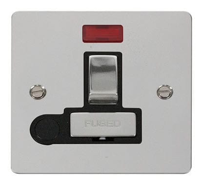 Flat Plate Polished Chrome Ingot 13A Switched Connection Unit + Flex + Neon - Black Trim - SE Home
