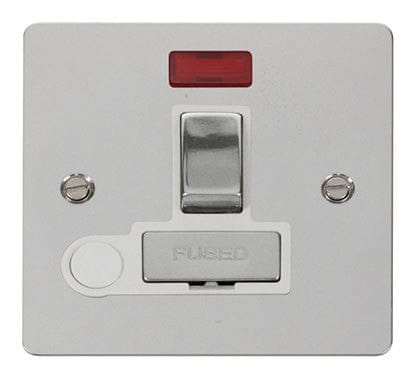 Flat Plate Polished Chrome Ingot 13A Switched Connection Unit + Flex + Neon - White Trim - SE Home