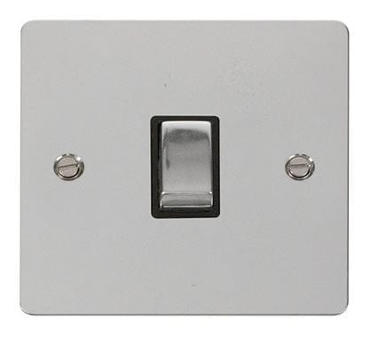 Flat Plate Polished Chrome Ingot 20A 1 Gang DP Switch   - Black Trim