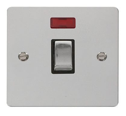 Flat Plate Polished Chrome Ingot 20A 1 Gang DP Switch  + Neon  - Black Trim