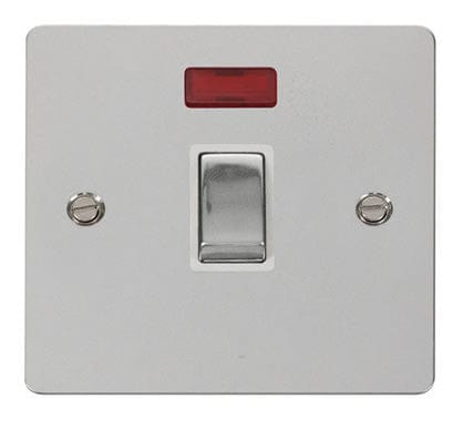 Flat Plate Polished Chrome Ingot 20A 1 Gang DP Switch  + Neon  - White Trim