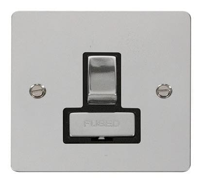 Flat Plate Polished Chrome Ingot 13A Switched Connection Unit - Black Trim - SE Home