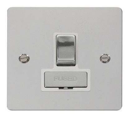 Flat Plate Polished Chrome Ingot 13A Switched Connection Unit   - White Trim