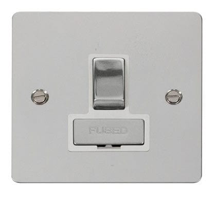 Flat Plate Polished Chrome Ingot 13A Switched Connection Unit - White Trim - SE Home