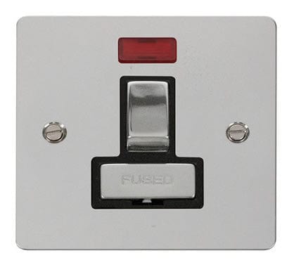 Flat Plate Polished Chrome Ingot 13A Switched Connection Unit  + Neon  - Black Trim