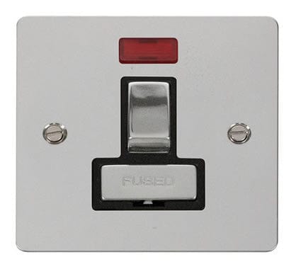 Flat Plate Polished Chrome Ingot 13A Switched Connection Unit + Neon - Black Trim - SE Home