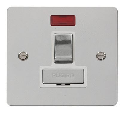 Flat Plate Polished Chrome Ingot 13A Switched Connection Unit + Neon - White Trim - SE Home
