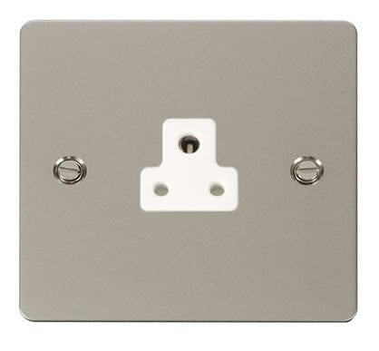 Flat Plate Pearl Nickel 2A Round Pin Socket - White Trim - SE Home