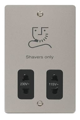 Flat Plate Pearl Nickel 115/230v Shaver Socket - Black Trim