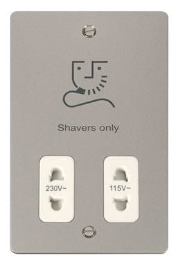 Flat Plate Pearl Nickel 115/230v Shaver Socket - White Trim