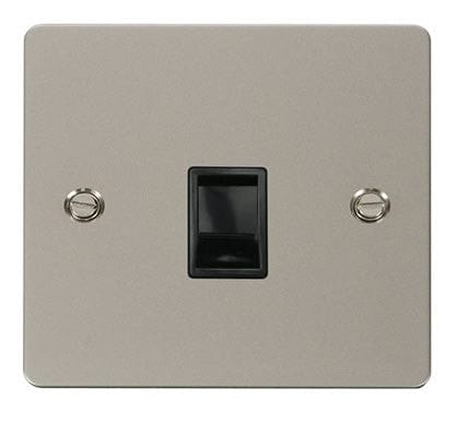 Flat Plate Pearl Nickel Single Rj11 Socket - Black Trim