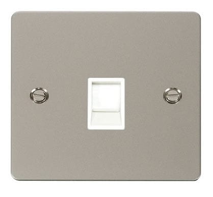 Flat Plate Pearl Nickel Single Rj11 Socket - White Trim - SE Home