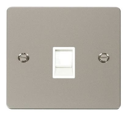 Flat Plate Pearl Nickel Single Rj11 Socket - White Trim