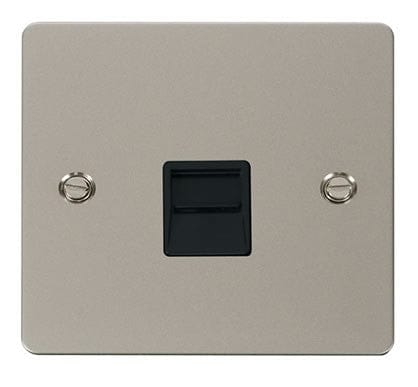 Flat Plate Pearl Nickel Single Telephone Socket Master  - Black Trim