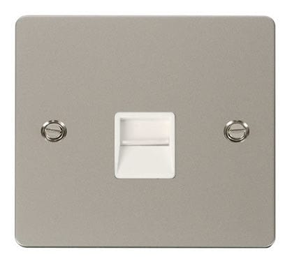 Flat Plate Pearl Nickel Single Telephone Socket Master - White Trim - SE Home
