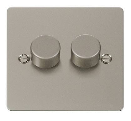 Flat Plate Pearl Nickel 2 Gang 2 Way 400w Dimmer Light Switch