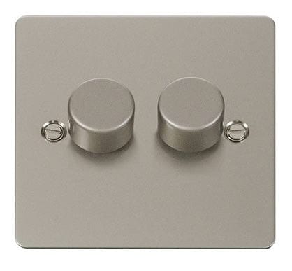 Flat Plate Pearl Nickel 2 Gang 2 Way 400w Dimmer Light Switch - SE Home