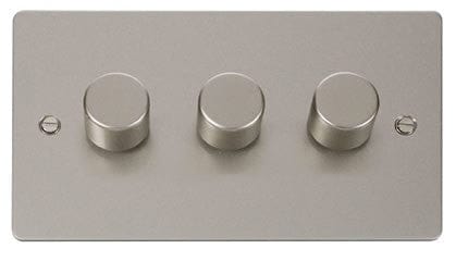 Flat Plate Pearl Nickel 3 Gang 2 Way 400w Dimmer Light Switch - SE Home