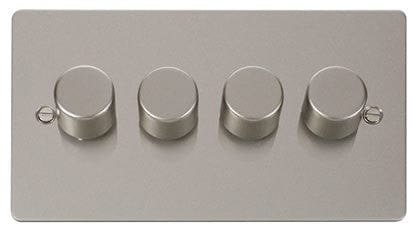 Flat Plate Pearl Nickel 4 Gang 2 Way 400w Dimmer Light Switch - SE Home