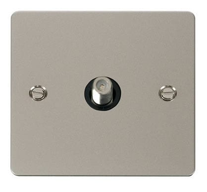 Flat Plate Pearl Nickel 1 Gang Satellite Socket - Black Trim - SE Home