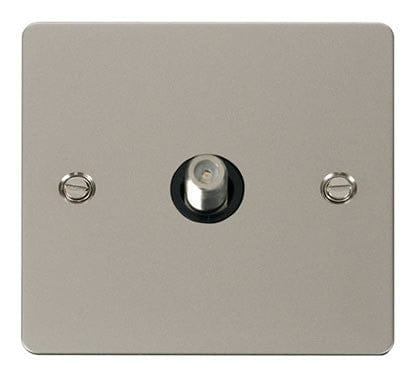 Flat Plate Pearl Nickel 1 Gang Satellite Socket  - Black Trim