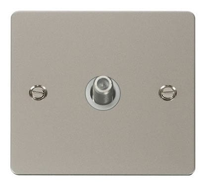 Flat Plate Pearl Nickel 1 Gang Satellite Socket - White Trim - SE Home