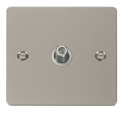 Flat Plate Pearl Nickel 1 Gang Satellite Socket  - White Trim