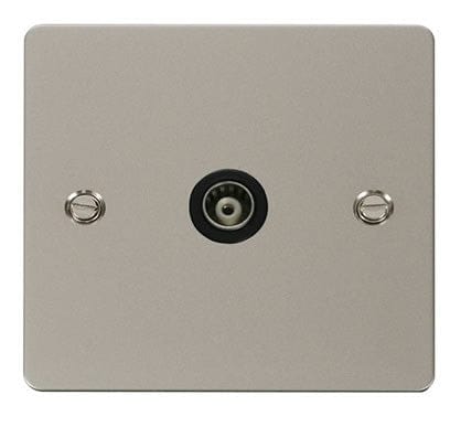 Flat Plate Pearl Nickel 1 Gang Isolated Coaxial Socket - Black Trim - SE Home