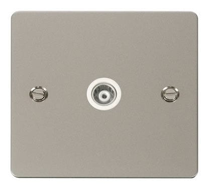 Flat Plate Pearl Nickel 1 Gang Isolated Coaxial Socket - White Trim - SE Home