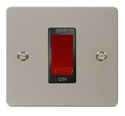 Flat Plate Pearl Nickel 1 Gang 45A DP Switch  - Black Trim