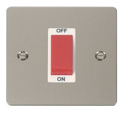 Flat Plate Pearl Nickel 1 Gang 45A DP Switch - White Trim - SE Home