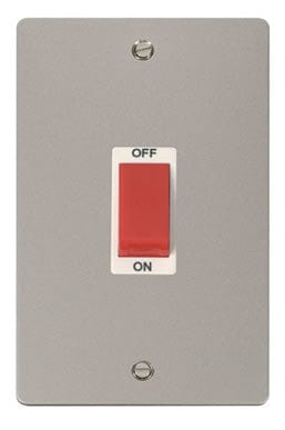 Flat Plate Pearl Nickel 2 Gang 45A DP Switch - White Trim - SE Home