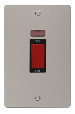 Flat Plate Pearl Nickel 2 Gang 45A DP Switch + Neon - Black Trim - SE Home