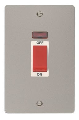 Flat Plate Pearl Nickel 2 Gang 45A DP Switch + Neon - White Trim - SE Home