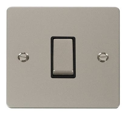 Flat Plate Pearl Nickel Ingot 10AX 1 Gang 2 Way Light Switch - Black Trim