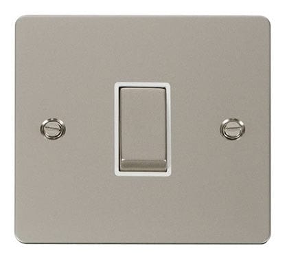 Flat Plate Pearl Nickel Ingot 10AX 1 Gang 2 Way Light Switch - White Trim