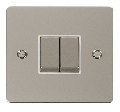 Flat Plate Pearl Nickel Ingot 10AX 2 Gang 2 Way Light Switch - White Trim - SE Home