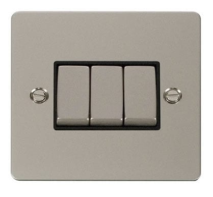 Flat Plate Pearl Nickel Ingot 10AX 3 Gang 2 Way Light Switch - Black Trim - SE Home