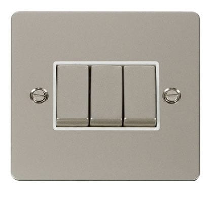 Flat Plate Pearl Nickel Ingot 10AX 3 Gang 2 Way Light Switch - White Trim - SE Home