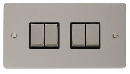 Flat Plate Pearl Nickel Ingot 10AX 4 Gang 2 Way Light Switch - Black Trim - SE Home