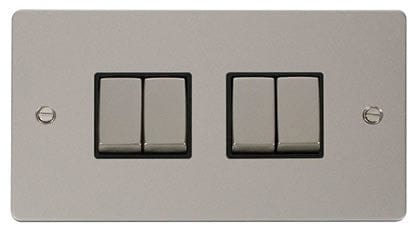 Flat Plate Pearl Nickel Ingot 10AX 4 Gang 2 Way Light Switch - Black Trim