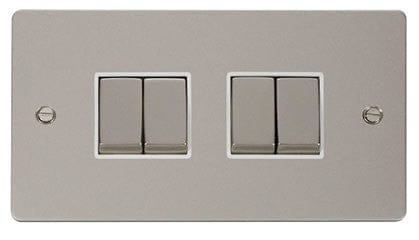 Flat Plate Pearl Nickel Ingot 10AX 4 Gang 2 Way Light Switch - White Trim