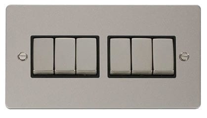 Flat Plate Pearl Nickel Ingot 10AX 6 Gang 2 Way Light Switch - Black Trim - SE Home