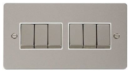 Flat Plate Pearl Nickel Ingot 10AX 6 Gang 2 Way Light Switch - White Trim - SE Home