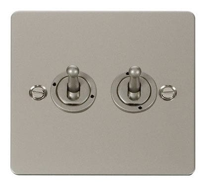 Flat Plate Pearl Nickel 10AX 2 Gang 2 Way Toggle Light Switch